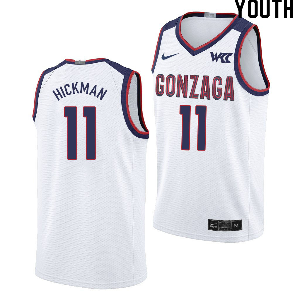 Youth #11 Nolan Hickman Gonzaga Bulldogs College Basketball Jerseys Sale-White